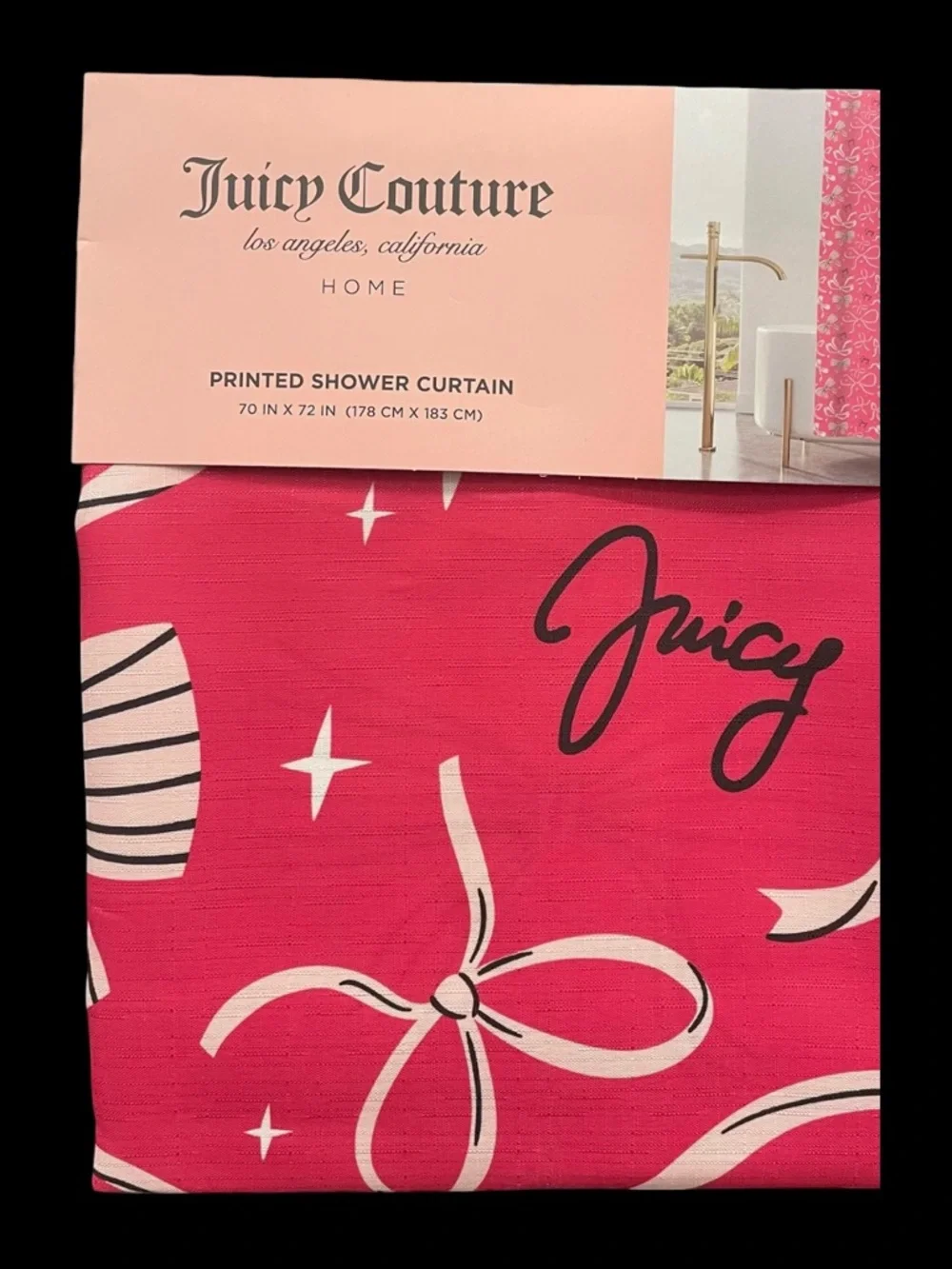 Juicy Couture Dark Pink w/ White Bowknots Shower Curtain 70x72 NEW NWT